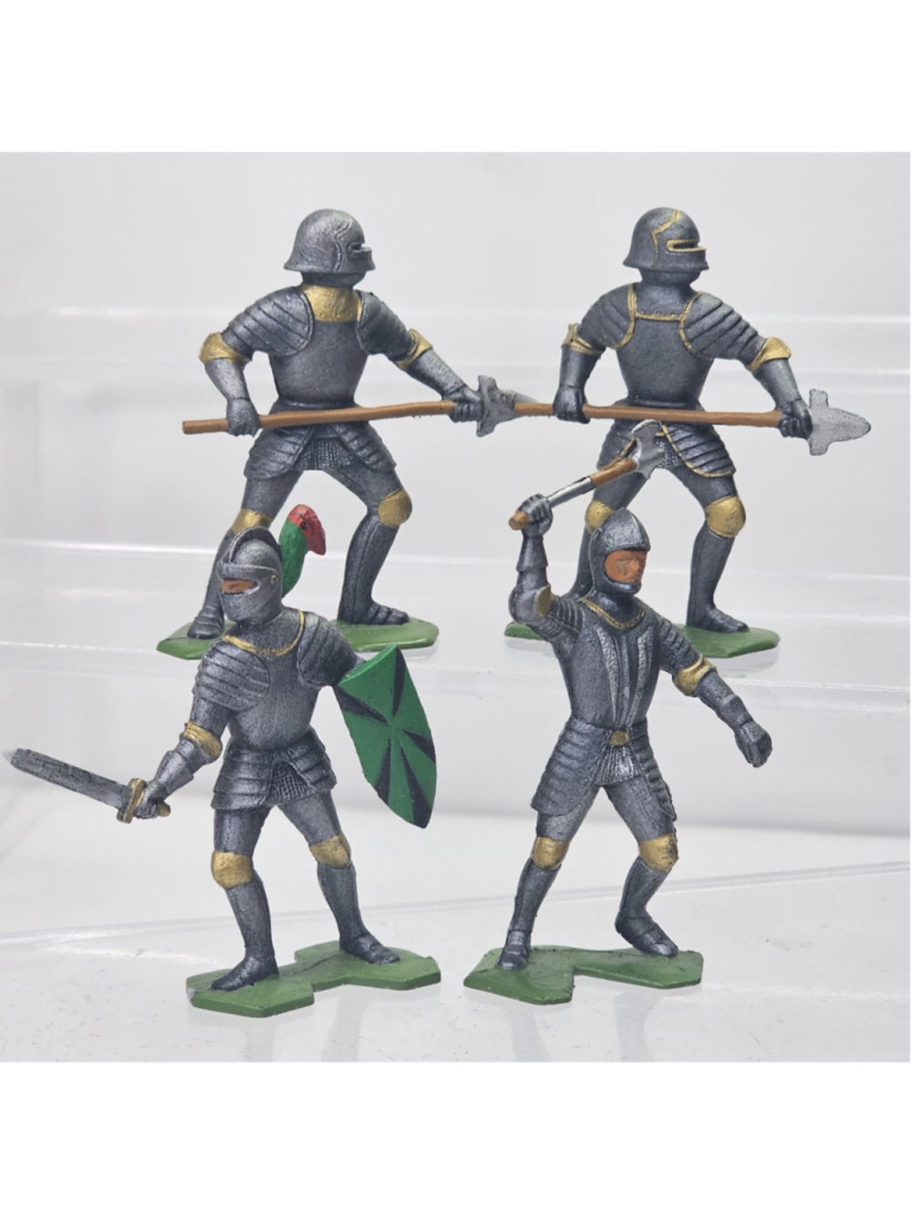 1960s Louis Marx 54mm 4pcs Lot Medieval Knights Soldiers Plastic Figures Painted